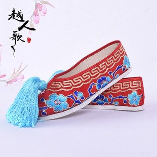速发越人歌 戏曲花旦古装鞋绣花鞋秀禾鞋布三义斋 花梅底平底彩鞋