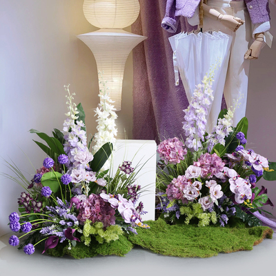 速发高级紫摆艺花件橱窗迎台展宾造景花卉蝴蝶兰花丛花园假花