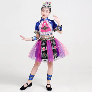 现货速发彝族服装儿童火把节民族服饰童套装瑶族哈尼族苗族舞蹈演