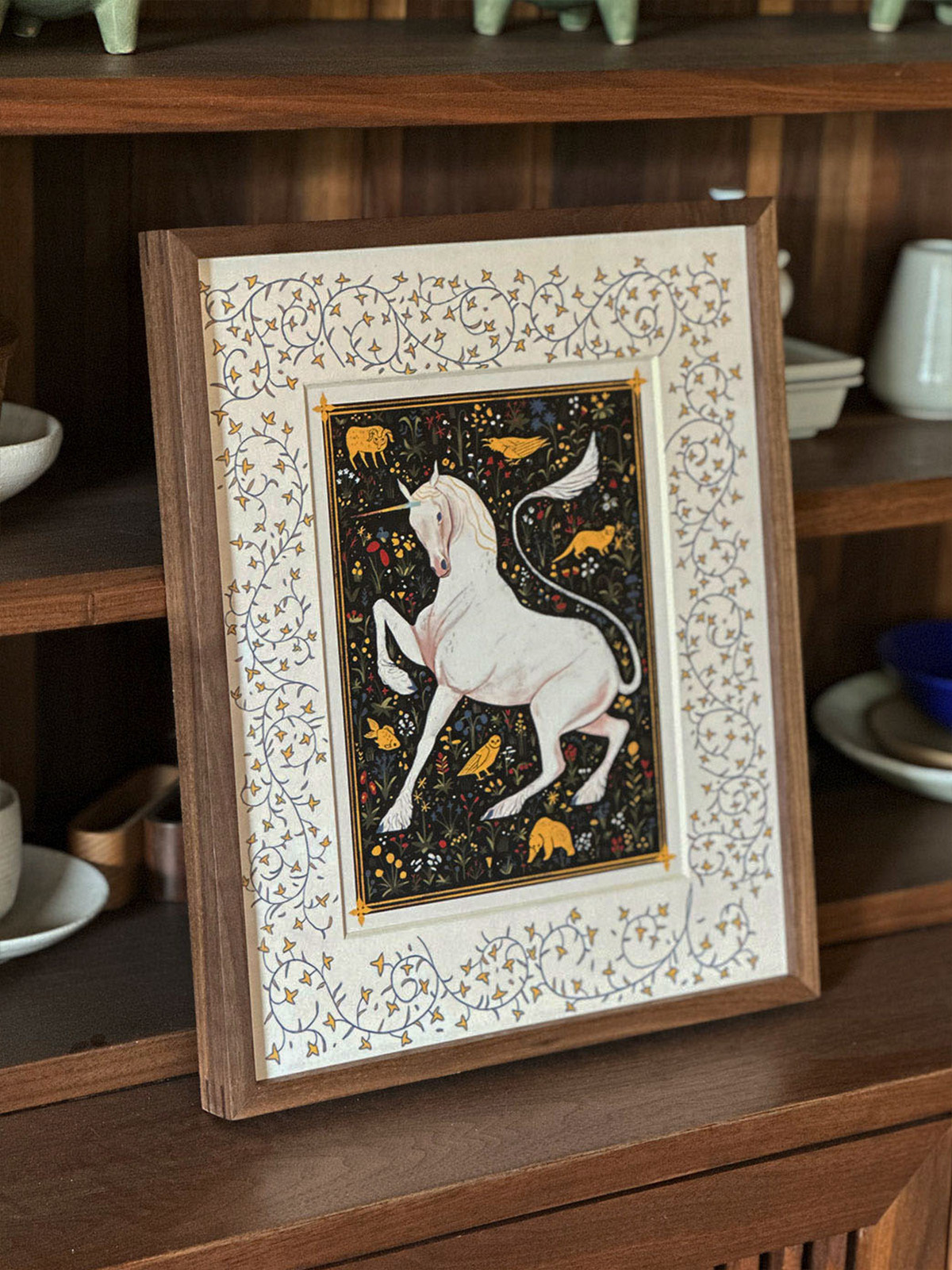 幸运独角兽!花纹卡纸吉祥寓意乔迁礼物复古趣味实木榫卯装饰画