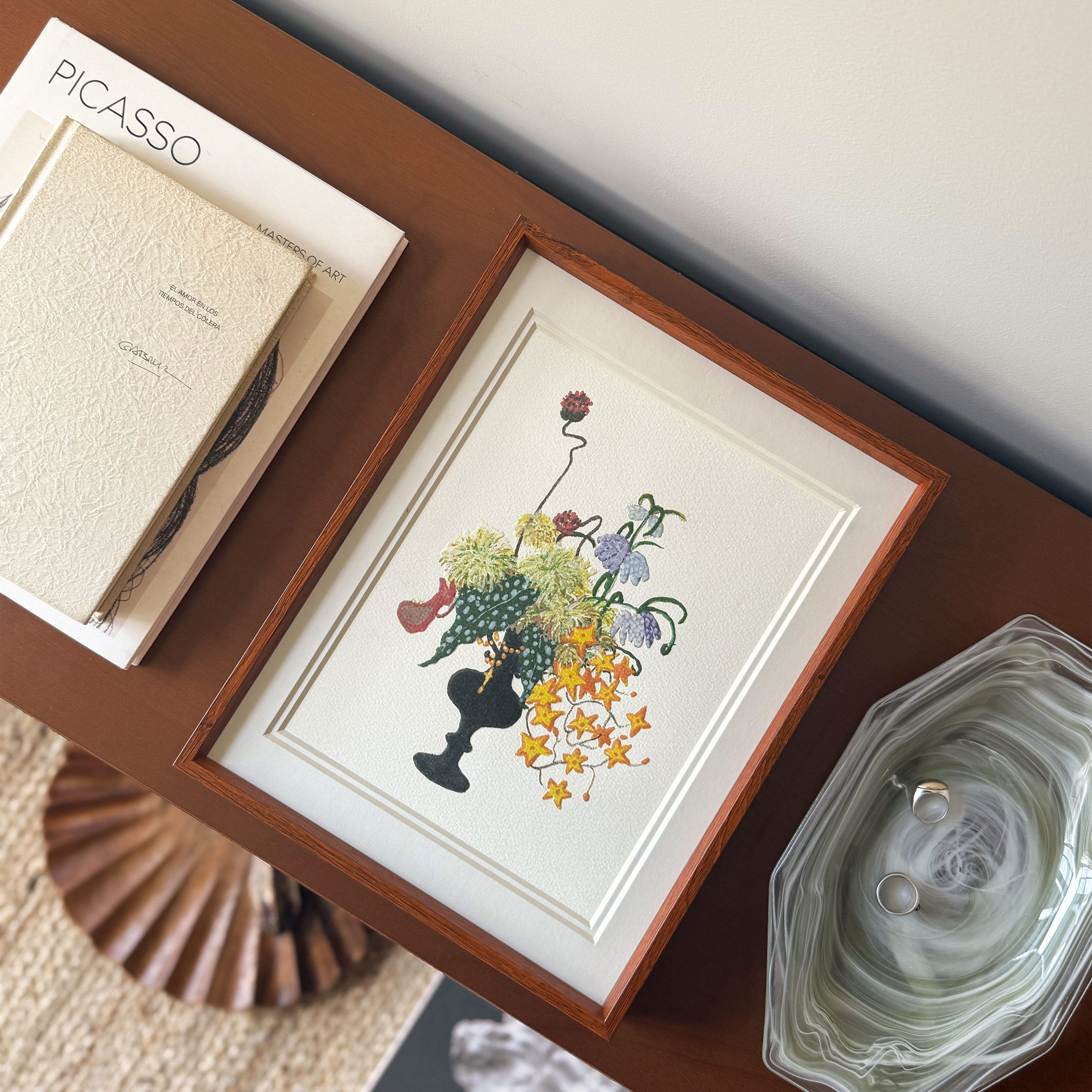 【原版授权】植物花复古中古浮雕肌理客厅背景挂画卧室玄关装饰画图片