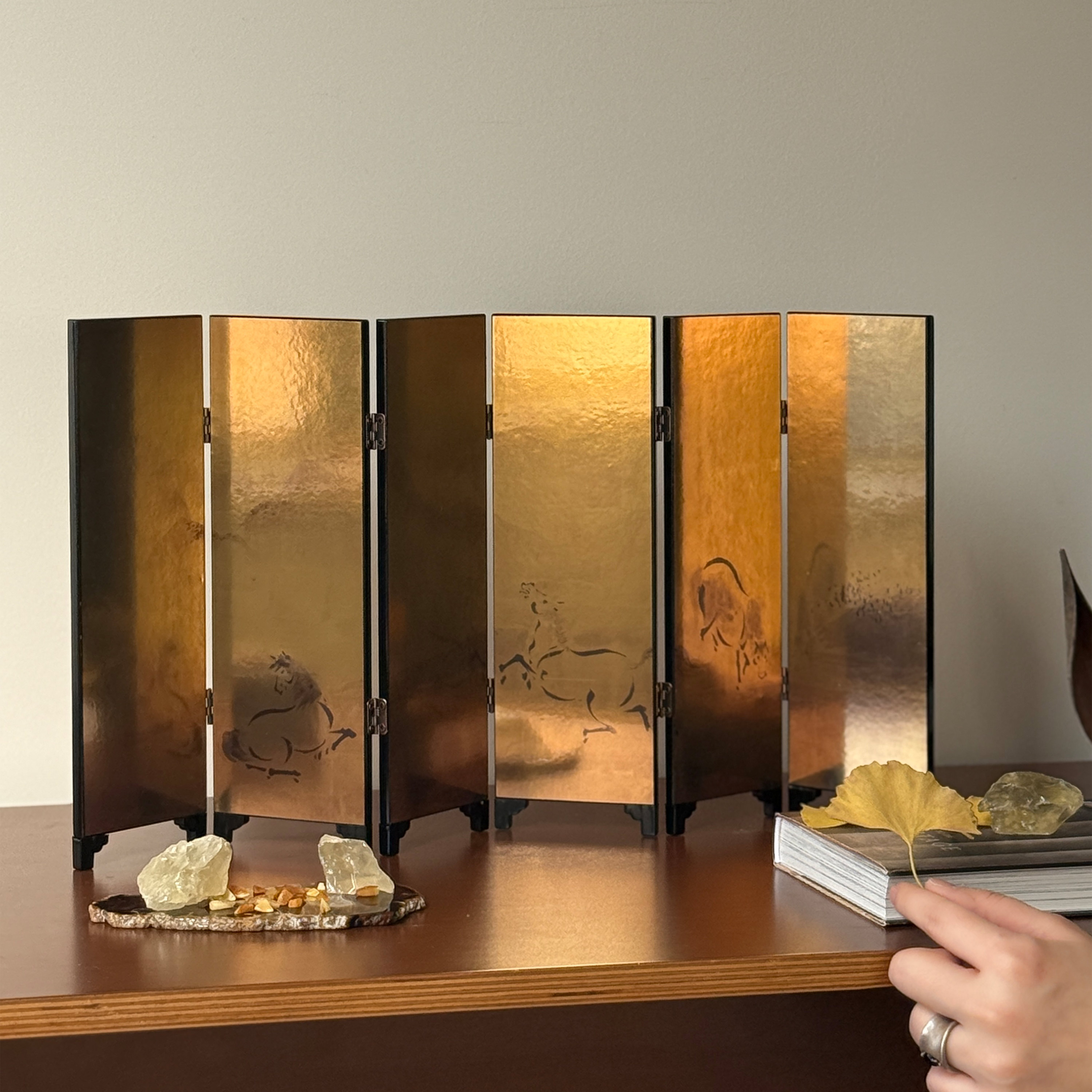 【骏马鎏光】马年生肖桌面小屏风新中式中古家居摆件吉祥寓意装饰