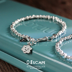 OE｜胖三角s925纯银半实心碎银几两云朵笑脸小众质感女生手链礼物