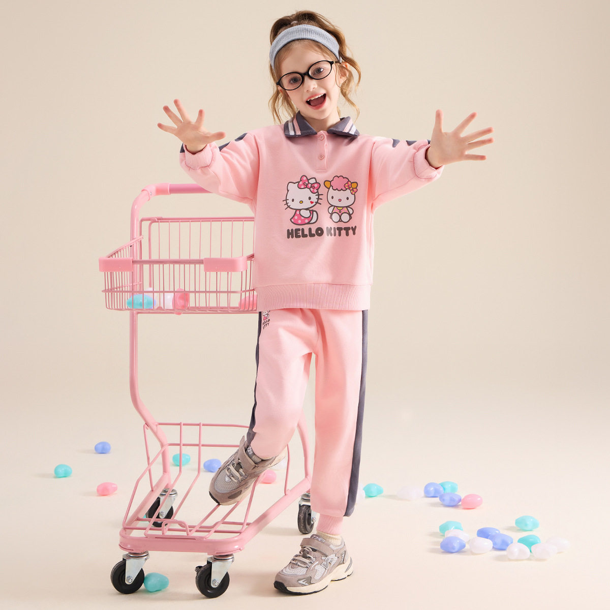 HelloKitty女童秋季甜美学院风套装2025新款洋气卡通翻领两件套