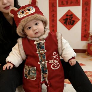 新年衣服冬季新生幼儿冬天婴儿拜年服冬装连体衣外穿哈衣爬爬服潮