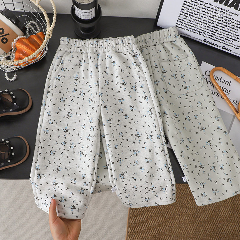 新款百搭女童碎花裤儿童洋气宽松休闲裤春季女宝田园小清新长裤子