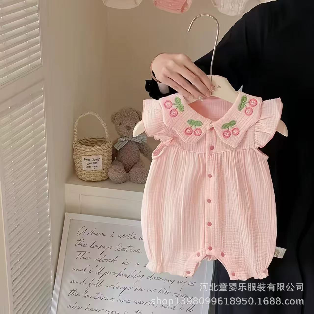 夏季爬爬服薄款女宝宝无袖连体衣小童婴儿背心哈衣可爱甜美
