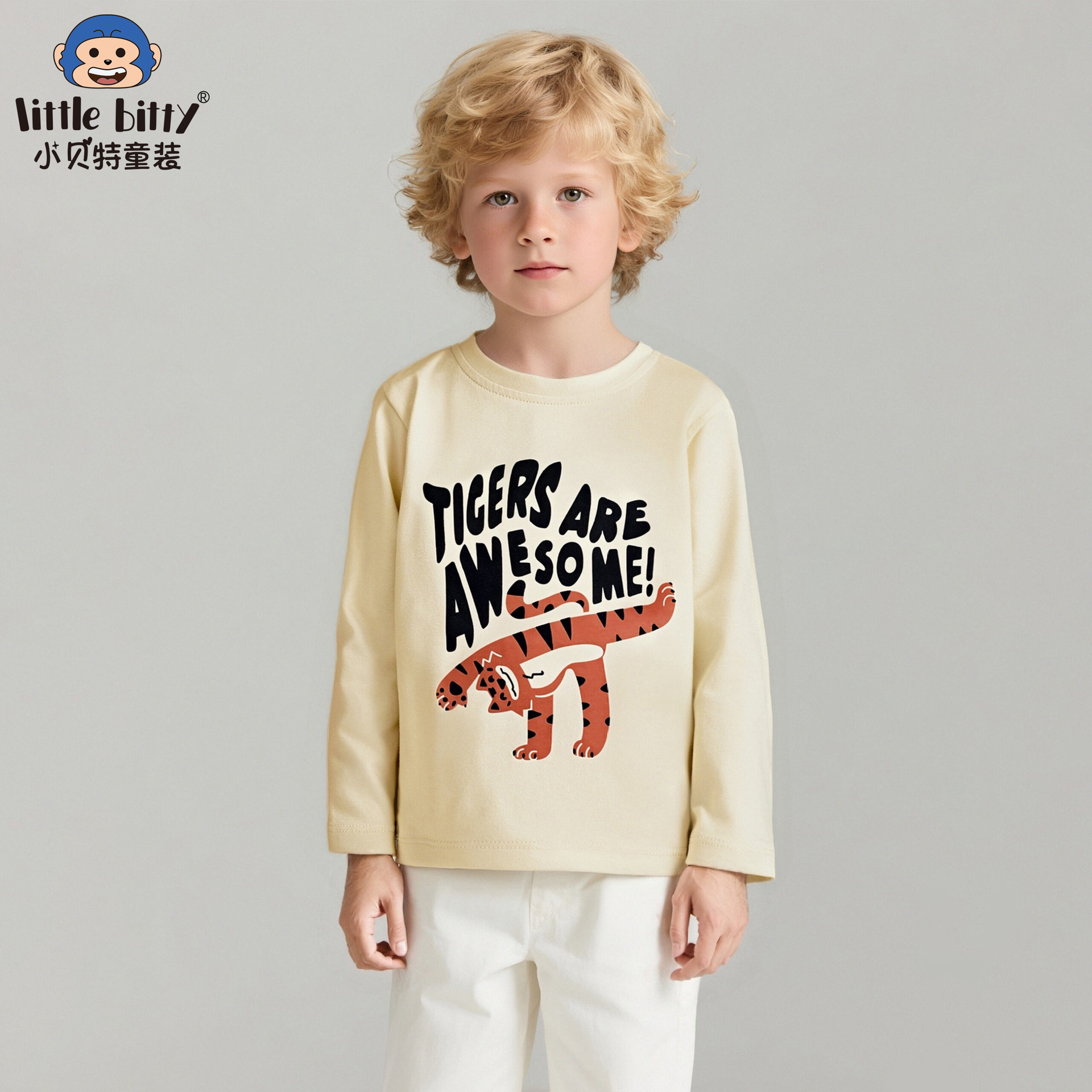 跨境男童装2025年秋冬季儿童长袖T恤卡通欧美风动物印花圆领上衣