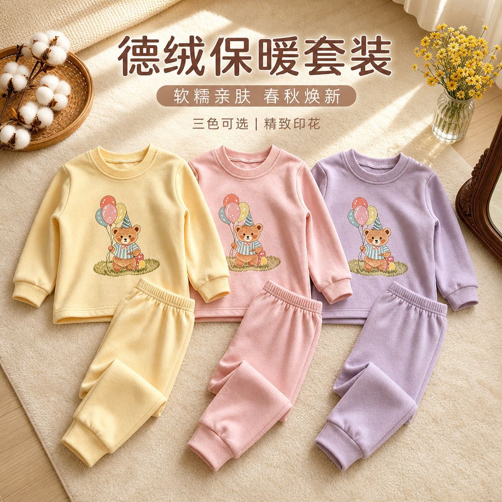 儿童家居服套装德绒新款韩版女童秋装女宝秋衣秋裤家居服童装批发