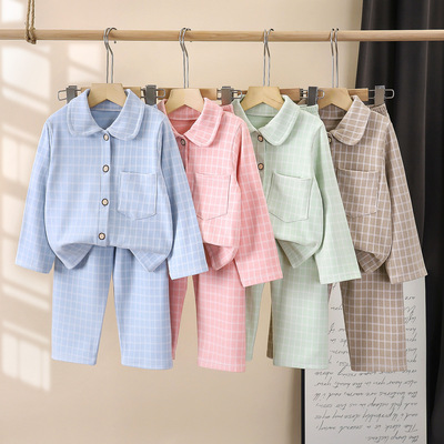 儿童家居服套装新款秋冬男女童翻领睡衣开衫套装德绒中大童装批发