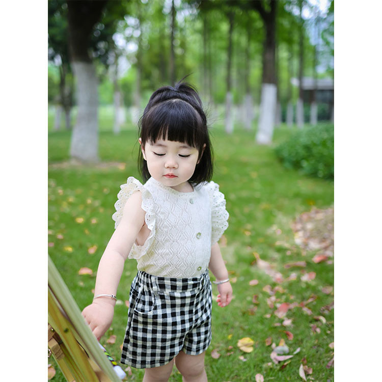 Cutemily 春夏ins女童棉质格子短裤女婴弹力黑白格子短裤屁屁裤