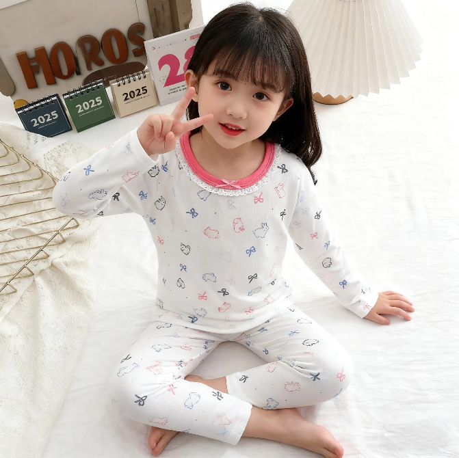 HD2025春秋季新款儿童秋衣秋裤可爱套装保暖卡通 家居服两件套装