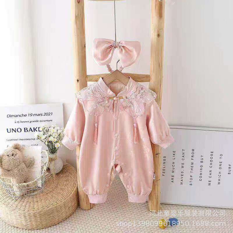 婴幼儿春秋季衣服中国风时尚长袖连体衣女宝宝爬行服连体衣婴童服