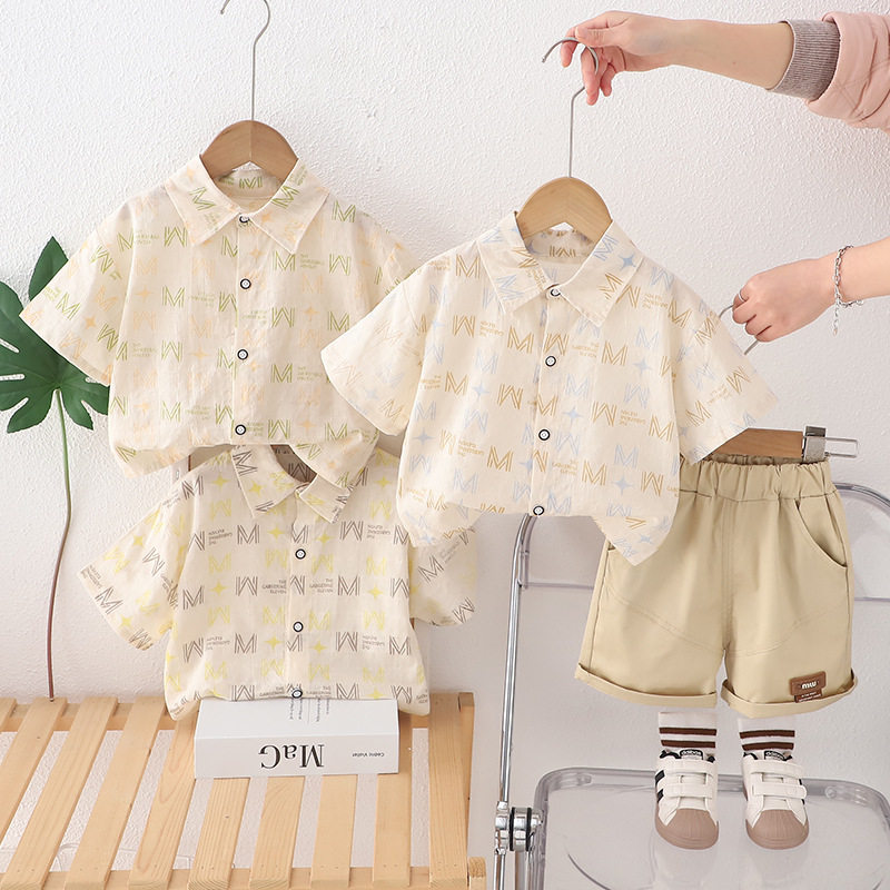 衣服夏季字母衬衫短袖套装分体两件套0一5岁男宝宝夏装一件代发