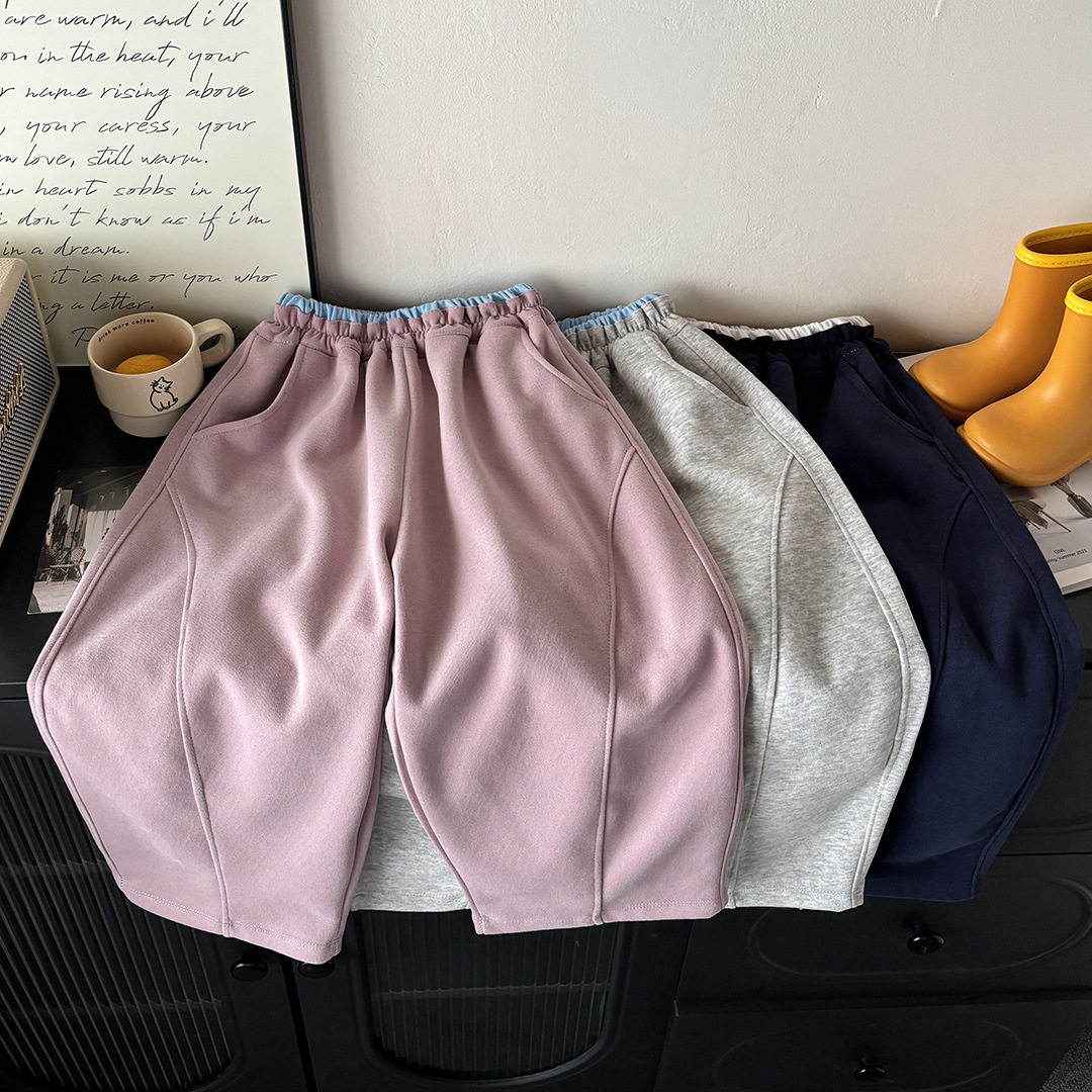 春秋新款卫裤宽松休闲裤华棉童裤运动裤女童男外穿裤直筒弯刀潮童