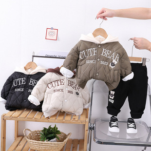 童装冬夹棉可爱新款宝宝冬装两件套男女童加绒加厚款外套套装批发