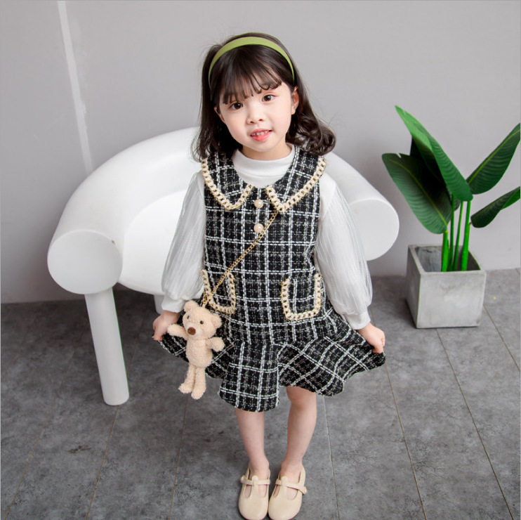 儿童春款套装女宝宝格子背心裙两件套韩版小香风女童薄款中小童