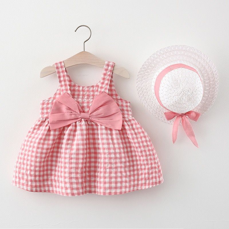 儿童夏季新款裙子女童格子棉布裙2022女宝宝格子吊带裙子1061