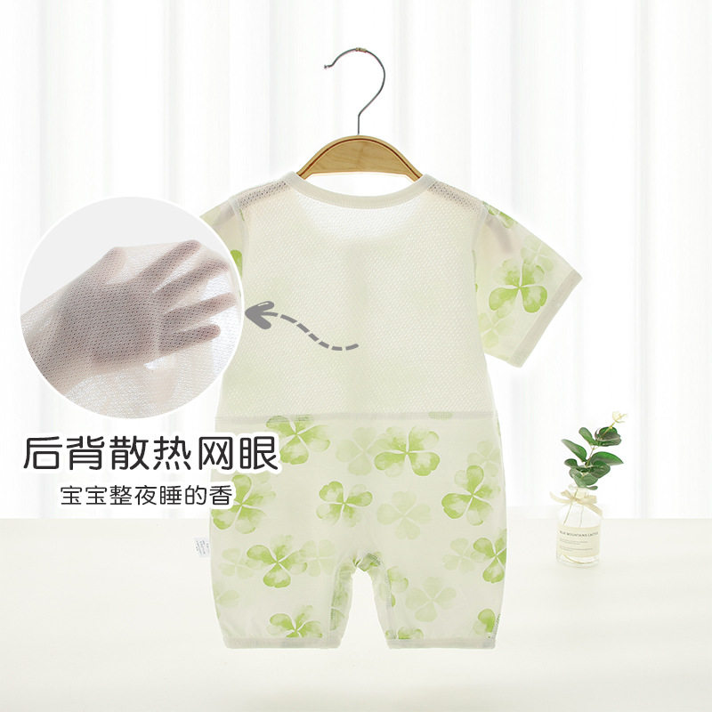 婴儿衣服夏季薄款a类棉透气网眼小月龄宝宝夏装无骨短袖连体批发