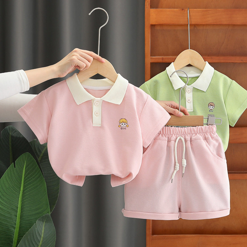 婴儿衣服夏季卡通Polo衫短袖分体套装一岁男女童宝宝夏装一件代发