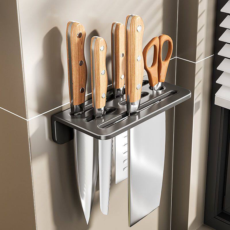 厨房小刀架置物架壁挂式免打孔刀具收纳架菜刀架子多功能家用插刀