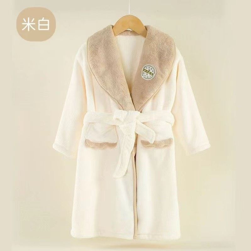 儿童珊瑚绒睡袍秋冬速干浴衣中大儿童保暖浴袍男女童带袖连体浴巾