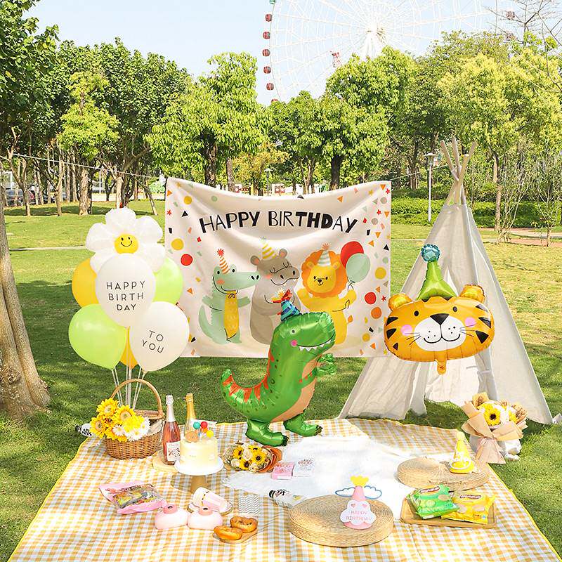 野餐户外生日一周岁派对布置气球装饰儿童宝宝男女孩春游场景道具