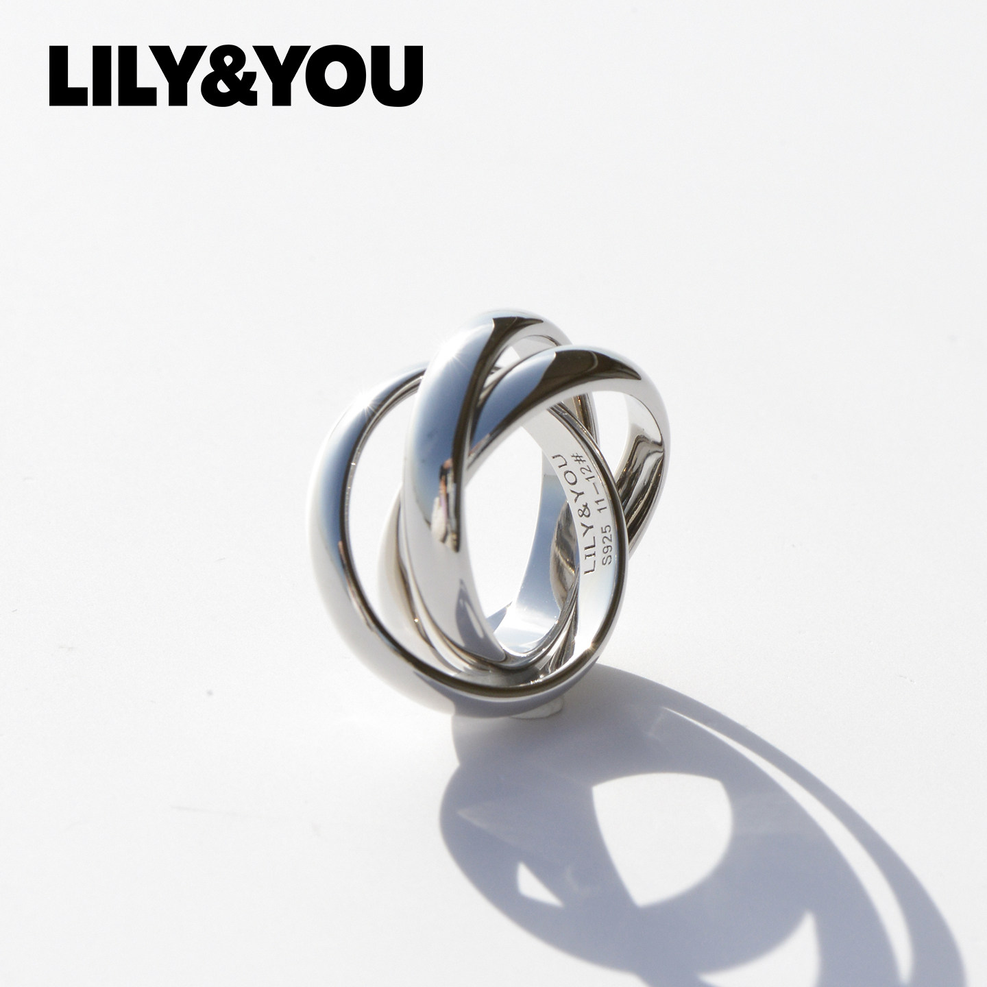 lily&you新款925纯银镀金设计师款简约食指戒三环戒指厚宽戒通勤