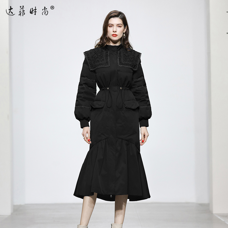 冬季女装2025新款黑色收腰中长款羽绒服加厚过膝修身白鸭绒外套潮