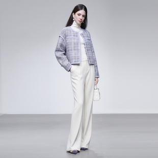 2025冬季新款富家千金风小香贴袋设计宽松短款羊毛粗花呢大衣外套