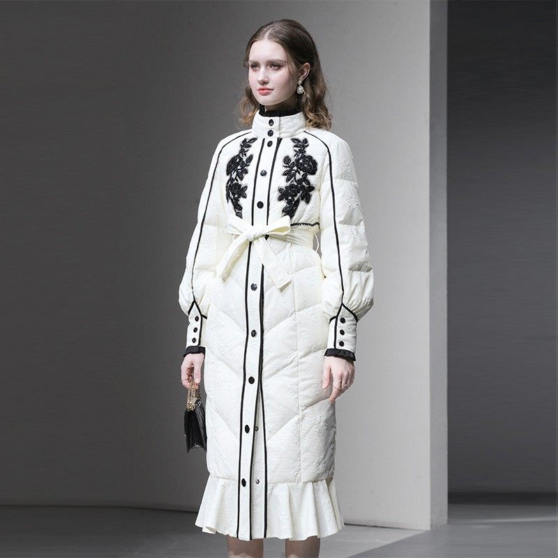 2025冬季新款时尚复古撞色贴花设计感系带收腰中长款加厚羽绒服女,女装/女士精品,羽绒服,淘宝优惠券,粉丝福利购,淘宝优惠卷