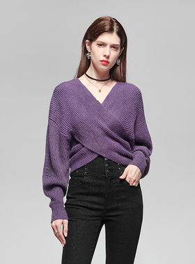 达菲时尚25年冬季新款V领套头毛衣宽松慵懒短款针织衫设计感上衣