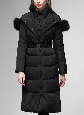 黑色收腰中长款羽绒服面包服加厚过膝白鸭绒冬季女装2025新款