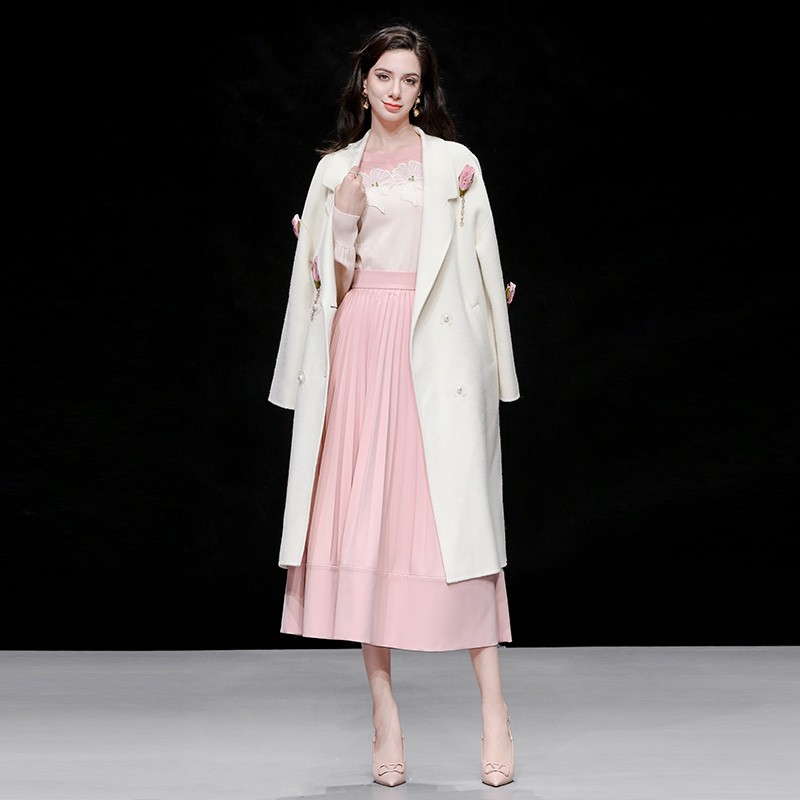 2025秋冬季气质千金风高级感拼色毛衣高腰风琴褶大摆半裙套装