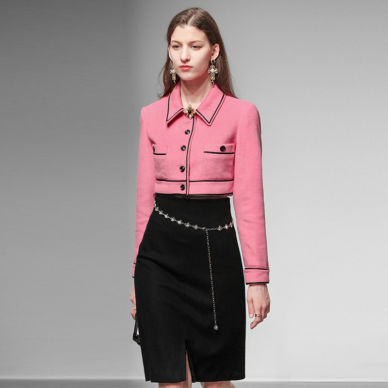 达菲2025冬季新款欧美时尚撞色边修身短款外套+修身A摆半裙套装女,女装/女士精品,时尚套装,淘宝优惠券,粉丝福利购,淘宝优惠卷