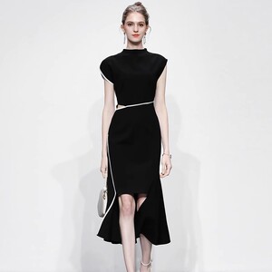 夏季女装2026新款气质黑色修身收腰显瘦鱼尾连衣裙包臀裙长裙裙子