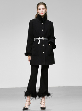 20255冬季新款女装时尚气质黑色兔毛羽绒内胆小香粗花呢羽绒服