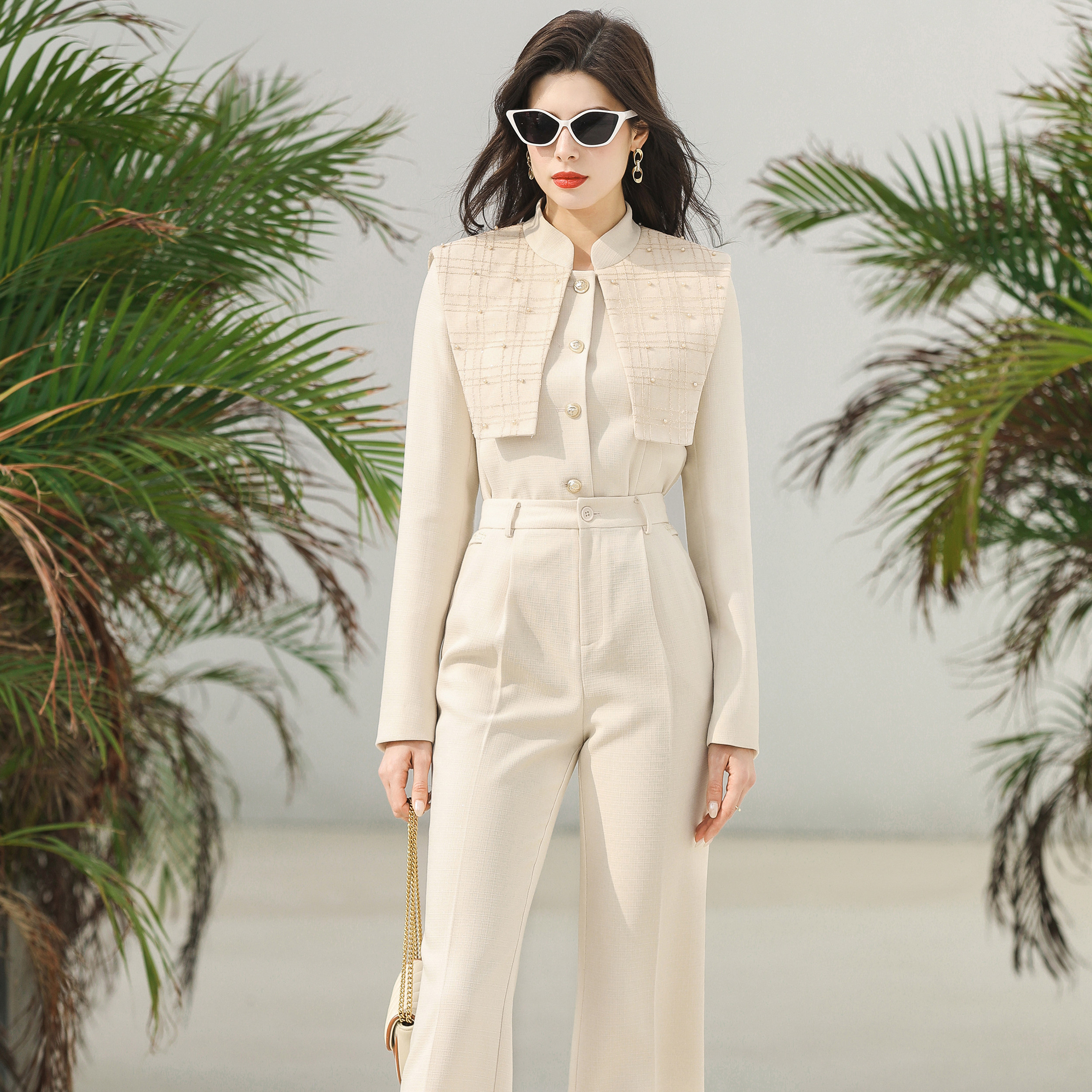 2026早春新款时尚通勤小香风气质名媛两件套西装上衣直筒裤套装女
