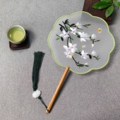 新款 苏绣团扇双面绣圆形异形夏天古典中国风汉服配饰扇绕丝边扇子