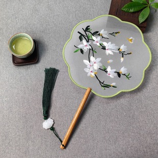 新款苏绣团扇双面绣圆形异形夏天古典中国风汉服配饰扇绕丝边扇子