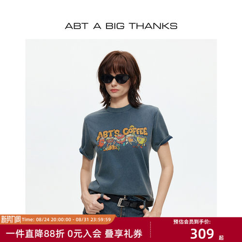 美式复古印花短袖T恤全棉上衣女