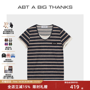 【宋祖儿同款】ABT ABIGTHANKS复古条纹短袖T恤夏季松弛感上衣女