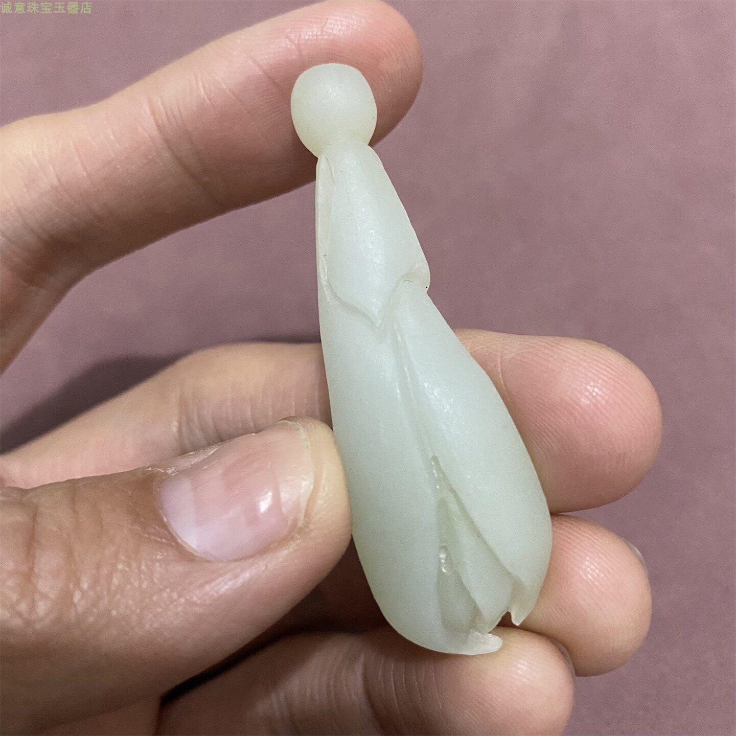 天然和田玉青海料兰花小吊坠挂件