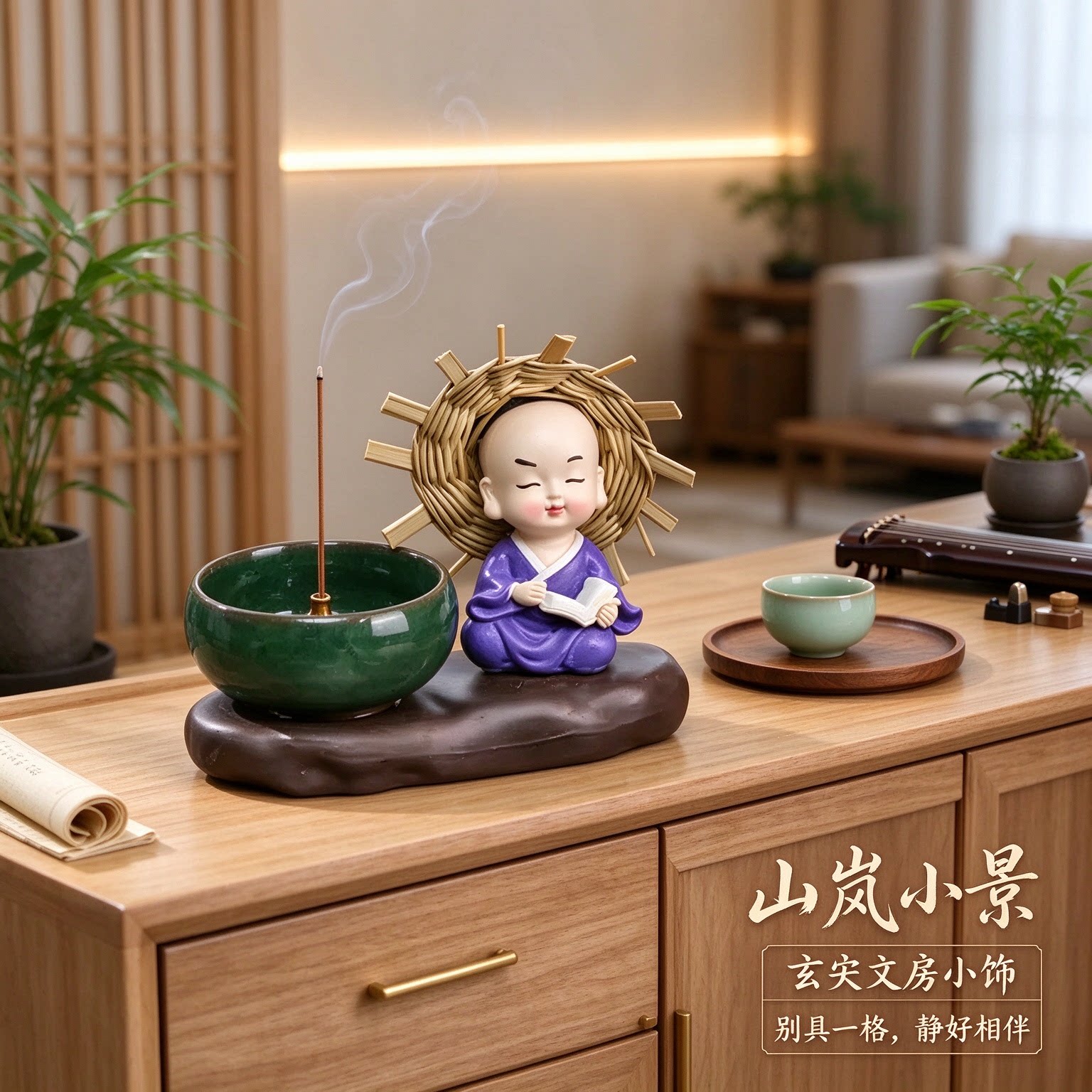 男生乔迁礼物暖心系四不小和尚陶瓷摆件摆设别具一格憨态可掬静好