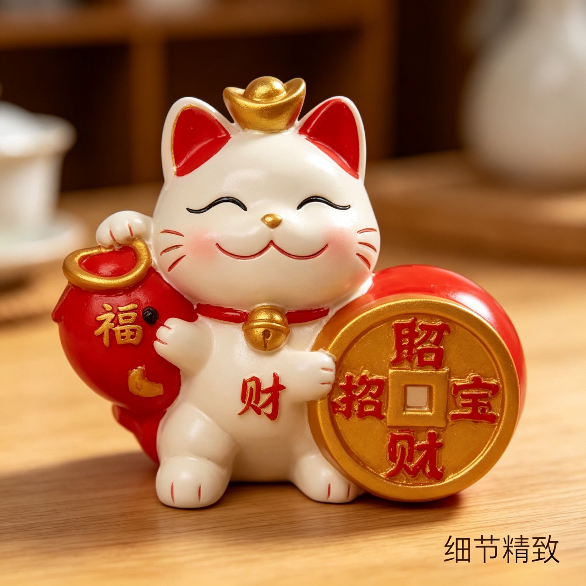 平安喜乐福字招财猫摆件客厅玄关入户桌面氛围感软装乔迁搬家送礼