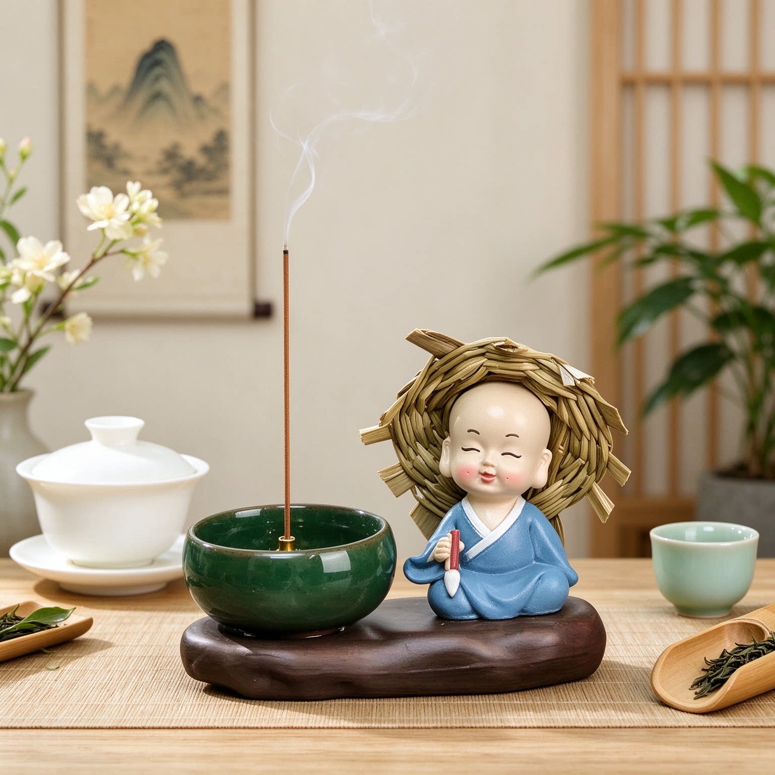 禅意茶宠小众茶席读书四不小和尚摆件摆设笑口常开心安理得古朴