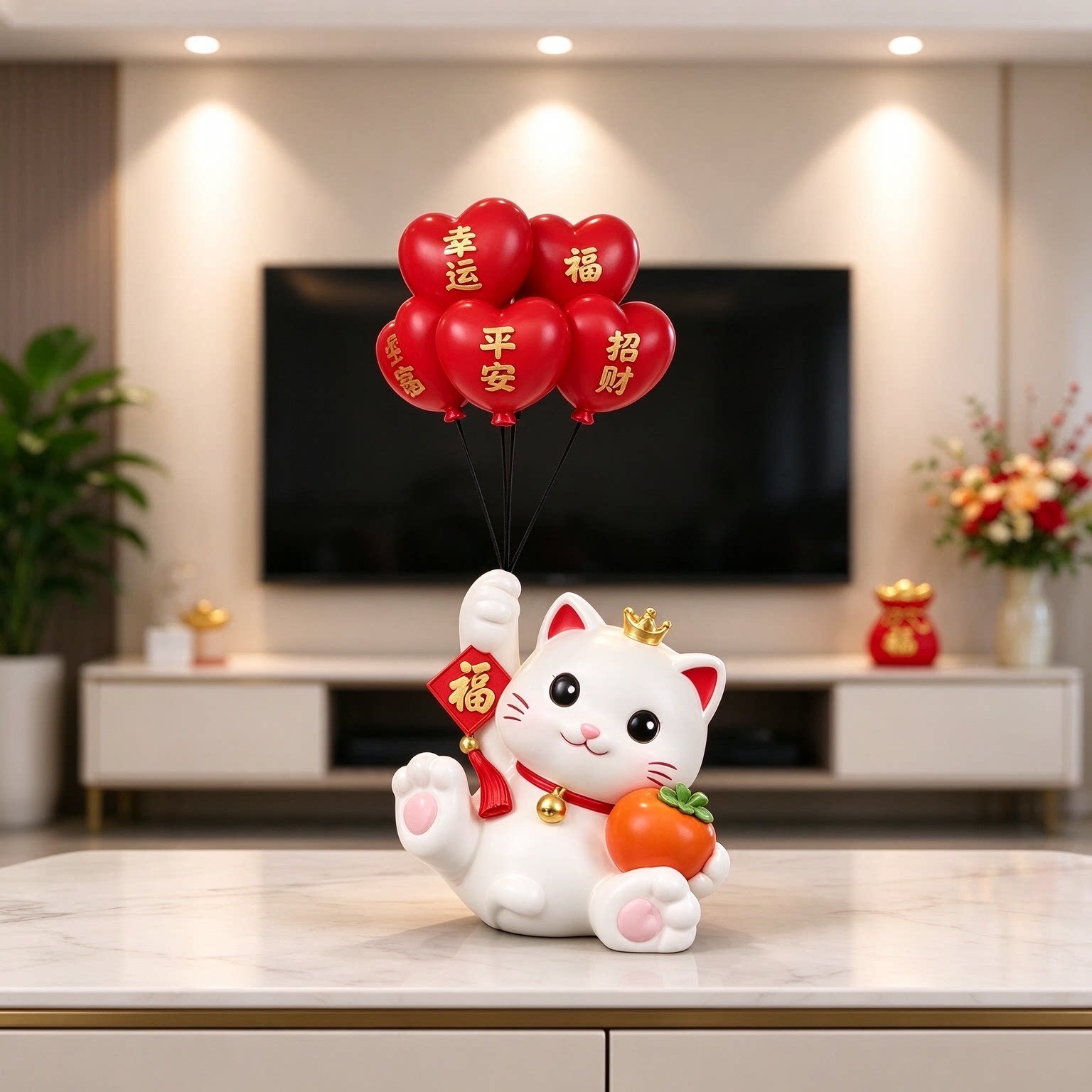 电视柜新中式国风轻奢招财猫摆件乔迁新居礼物装饰摆件平安喜乐