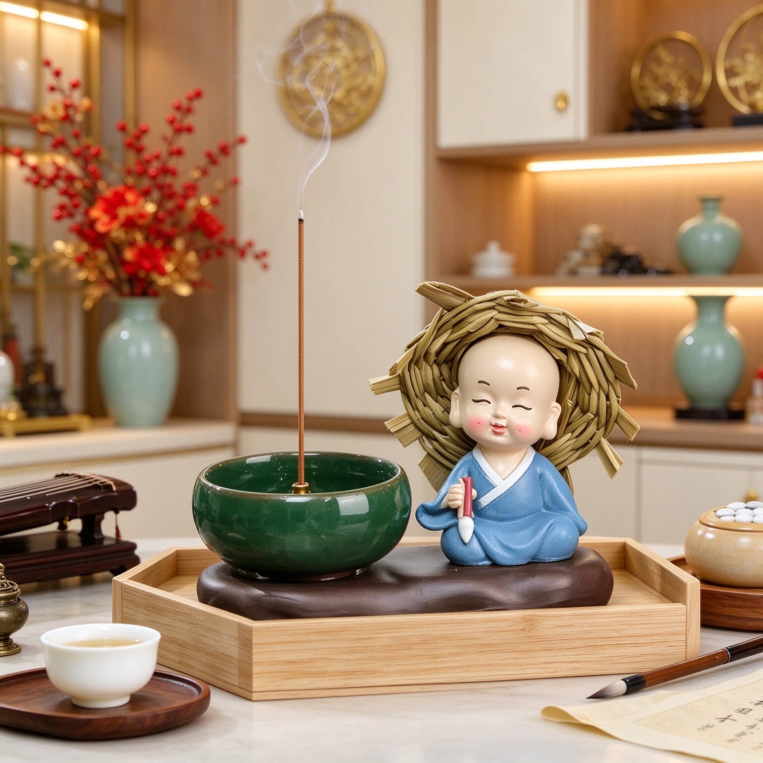 禅意小和尚暖心系琴棋书画文创摆件小装饰静心养心平心静气古朴