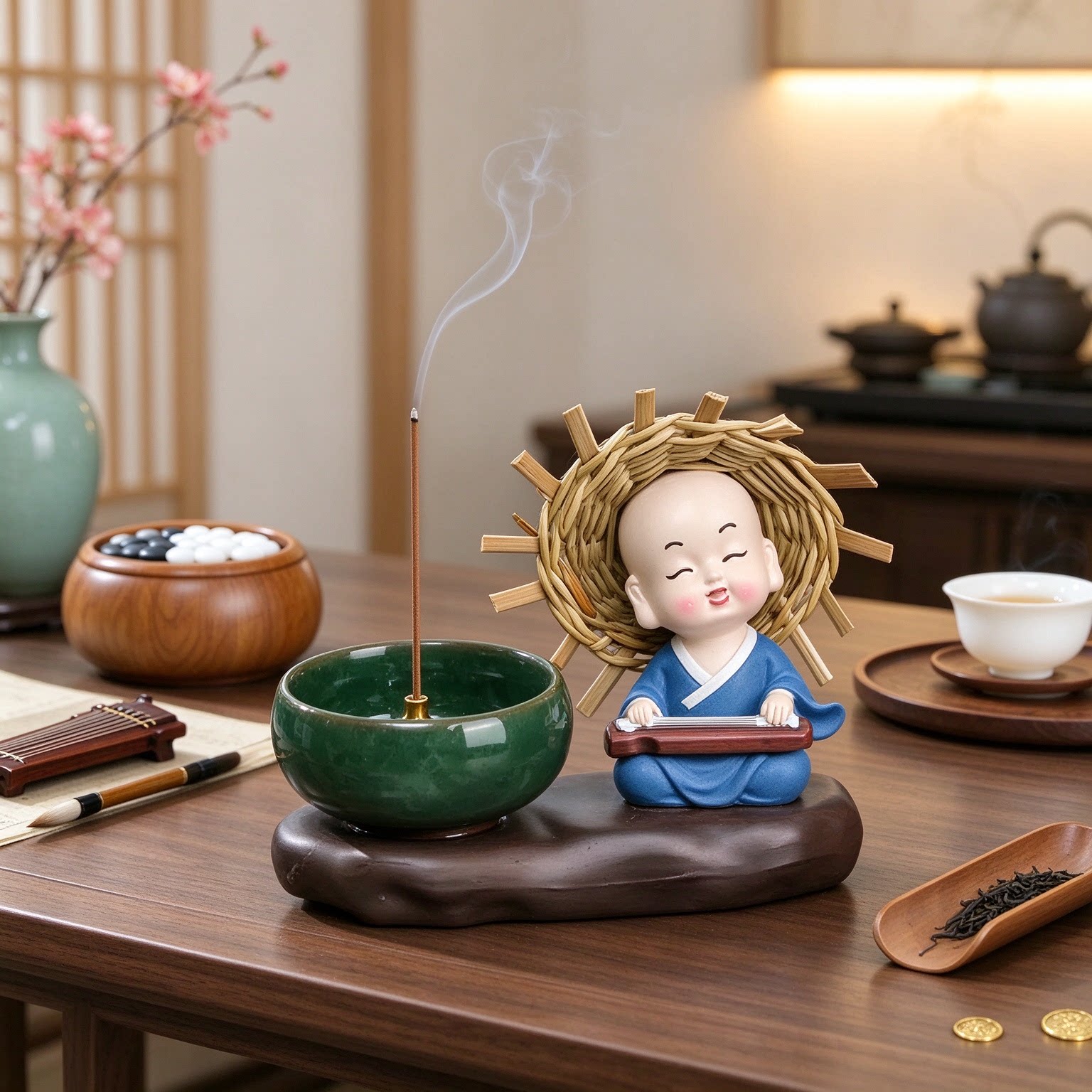 禅意小和尚暖心系琴棋书画茶桌摆件装饰品心安理得宁静致远显品味