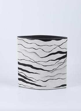 新中式水墨白手黑树脂花花器玄关客厅插瓶花样板间餐桌软GEQ装绘